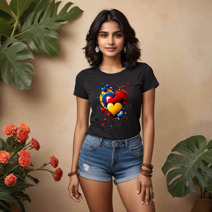 Abstract Colorful Acryl Hearts - Unisex Round Neck Regular Fit 100% Combed Cotton Half Sleeve T-Shirt - Mojilo Mart
