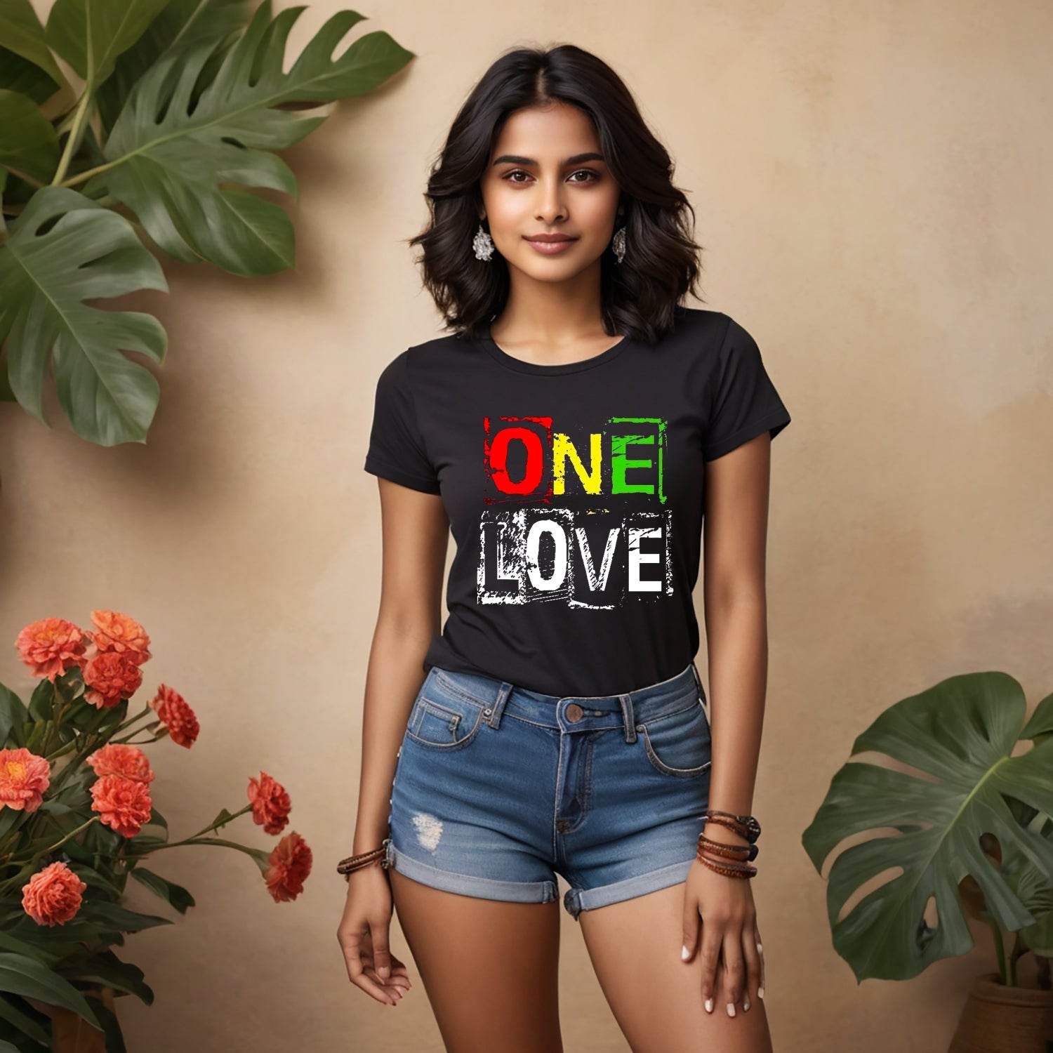 ONE LOVE - Unisex Round Neck Regular Fit 100% Combed Cotton Half Sleeve T-Shirt - Mojilo Mart