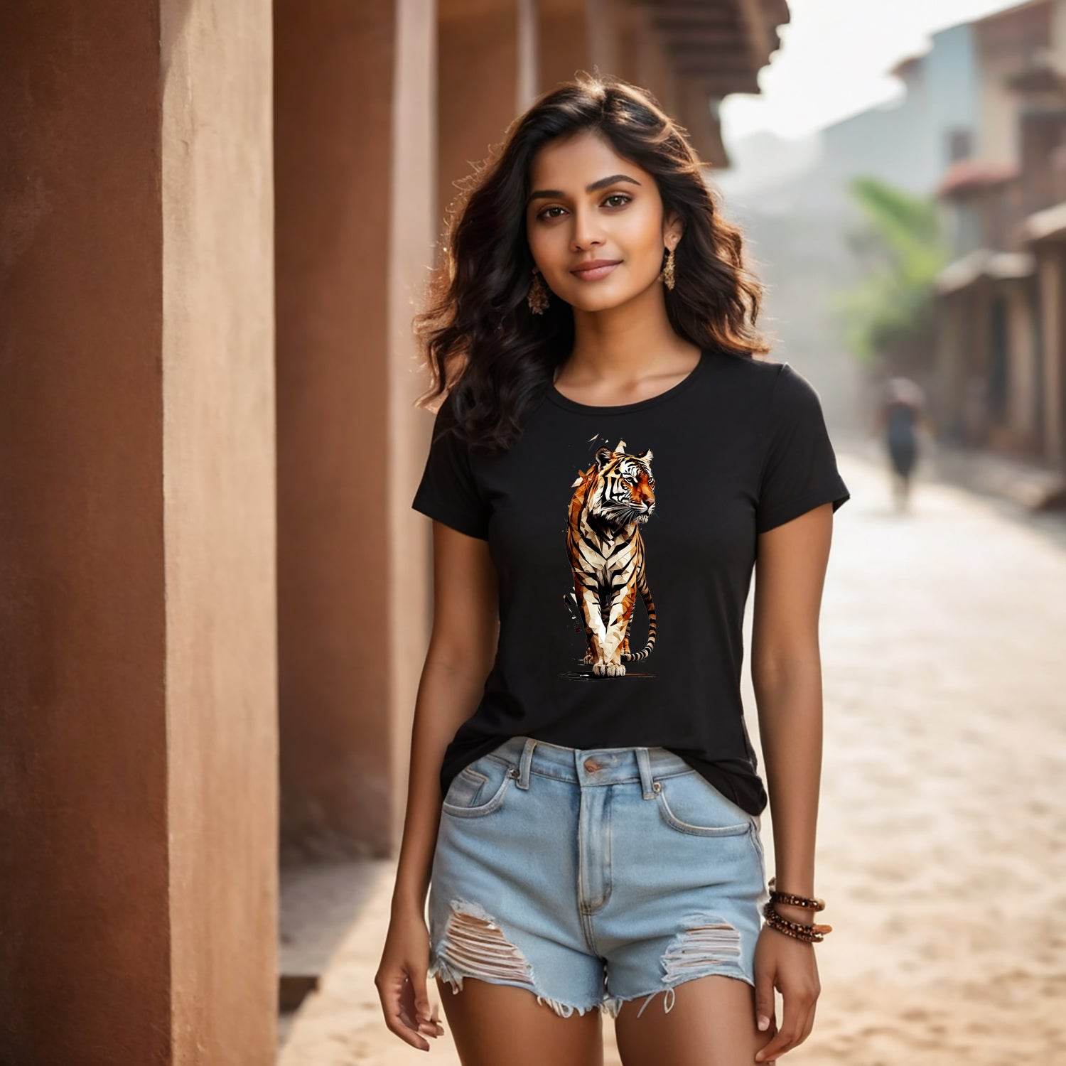 Roaring Beauty 3D Tiger - Unisex Round Neck Regular Fit 100% Combed Cotton Half Sleeve T-Shirt - Mojilo Mart