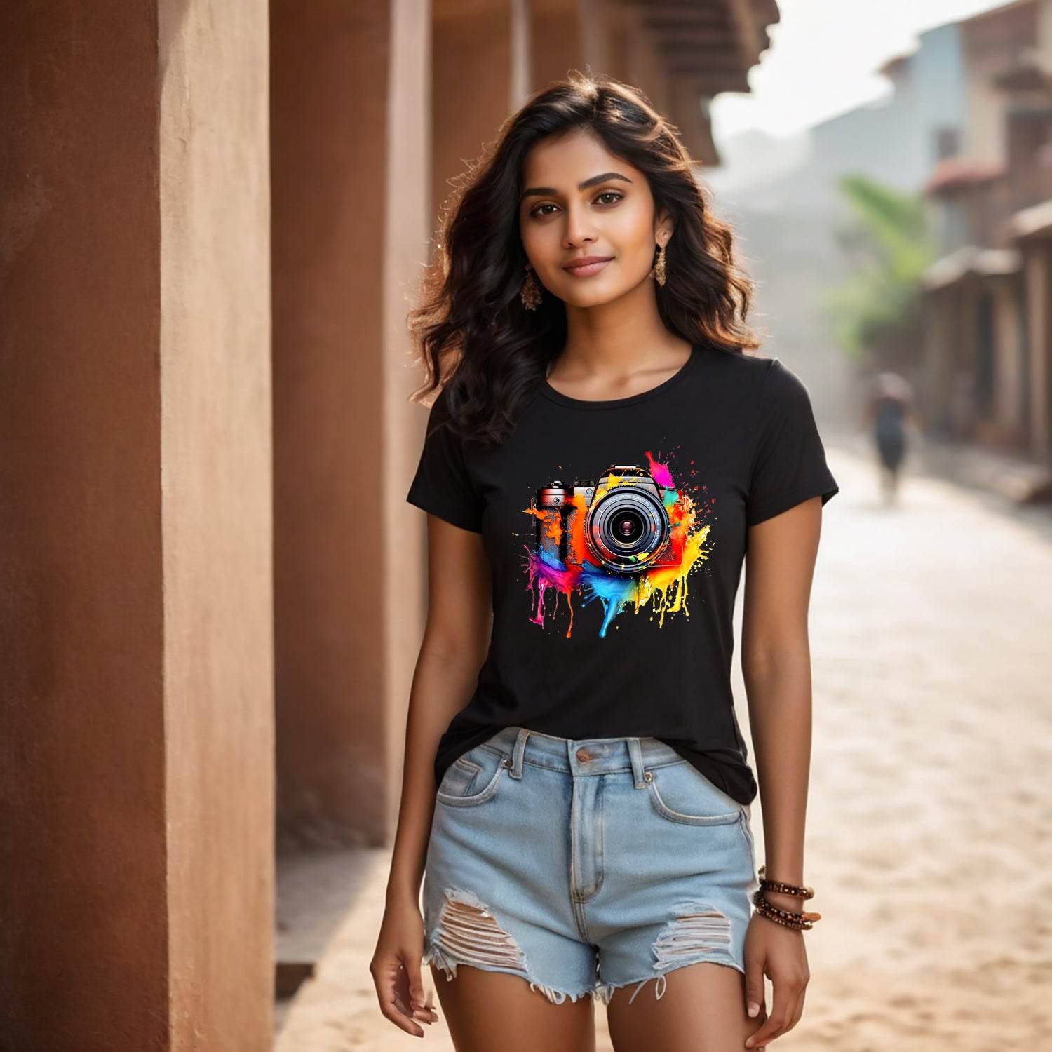 Vector colorful camera - Unisex Round Neck Regular Fit 100% Combed Cotton Half Sleeve T-Shirt - Mojilo Mart