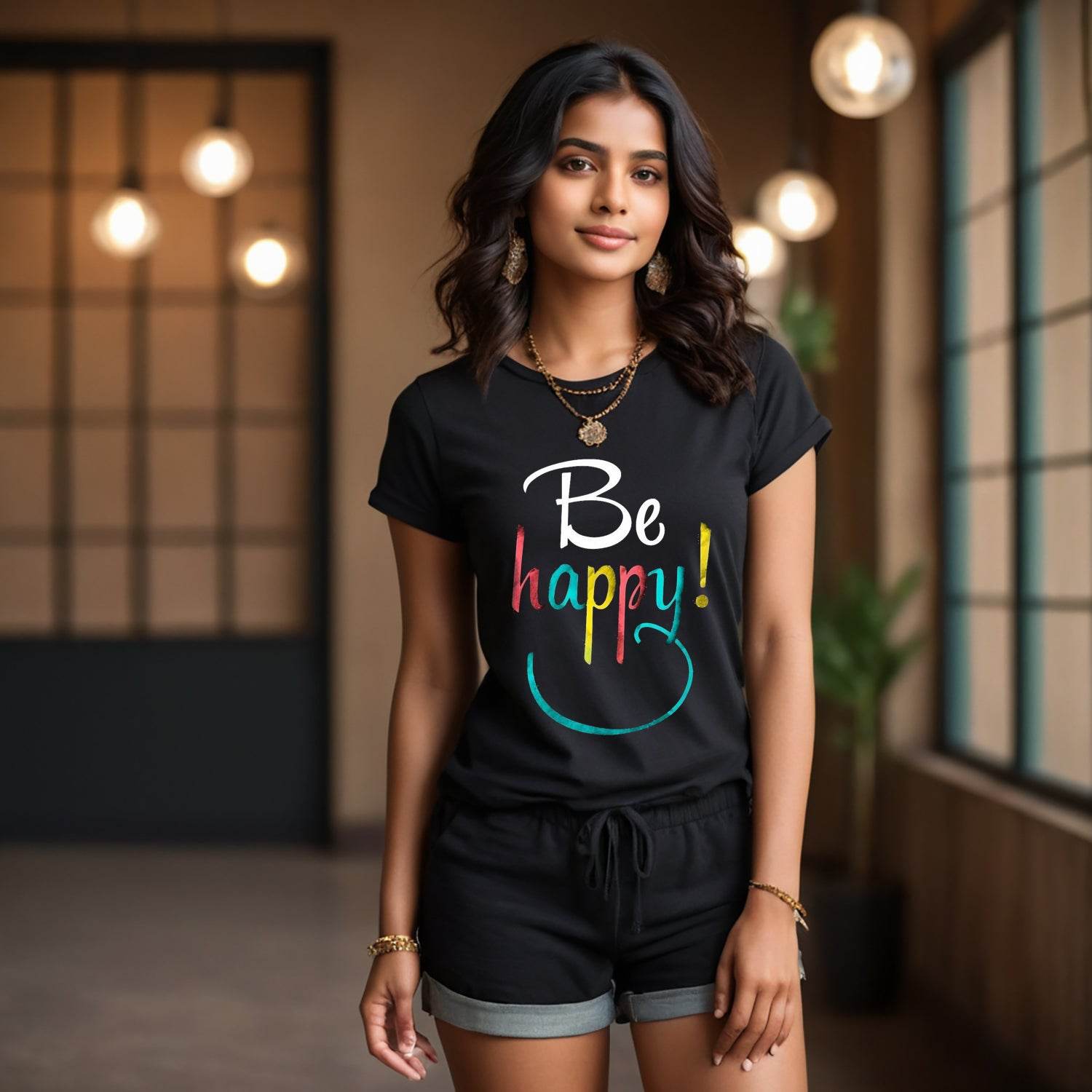 Be happy! - Unisex Round Neck Regular Fit 100% Combed Cotton Half Sleeve T-Shirt - Mojilo Mart
