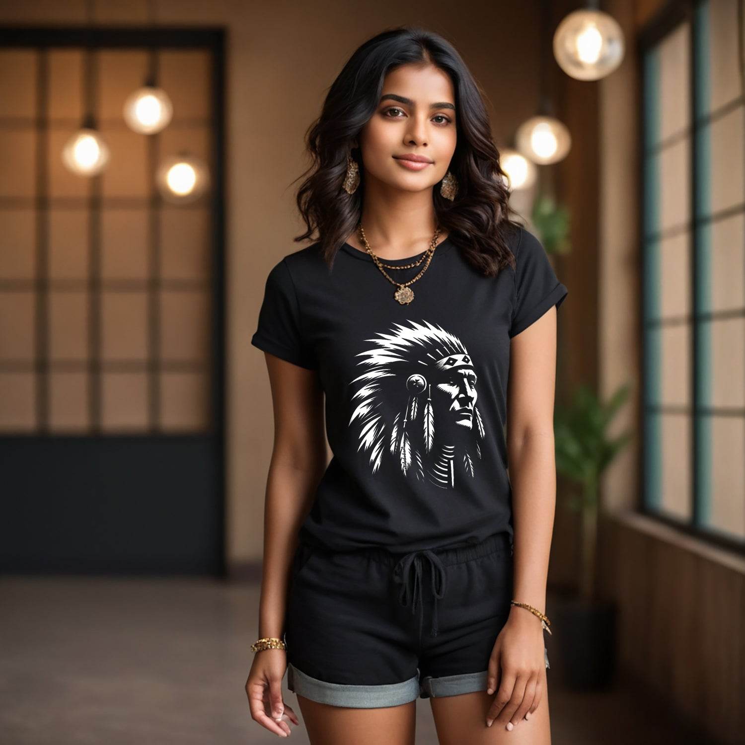 Sioux Indian - Unisex Round Neck Regular Fit 100% Combed Cotton Half Sleeve T-Shirt - Mojilo Mart