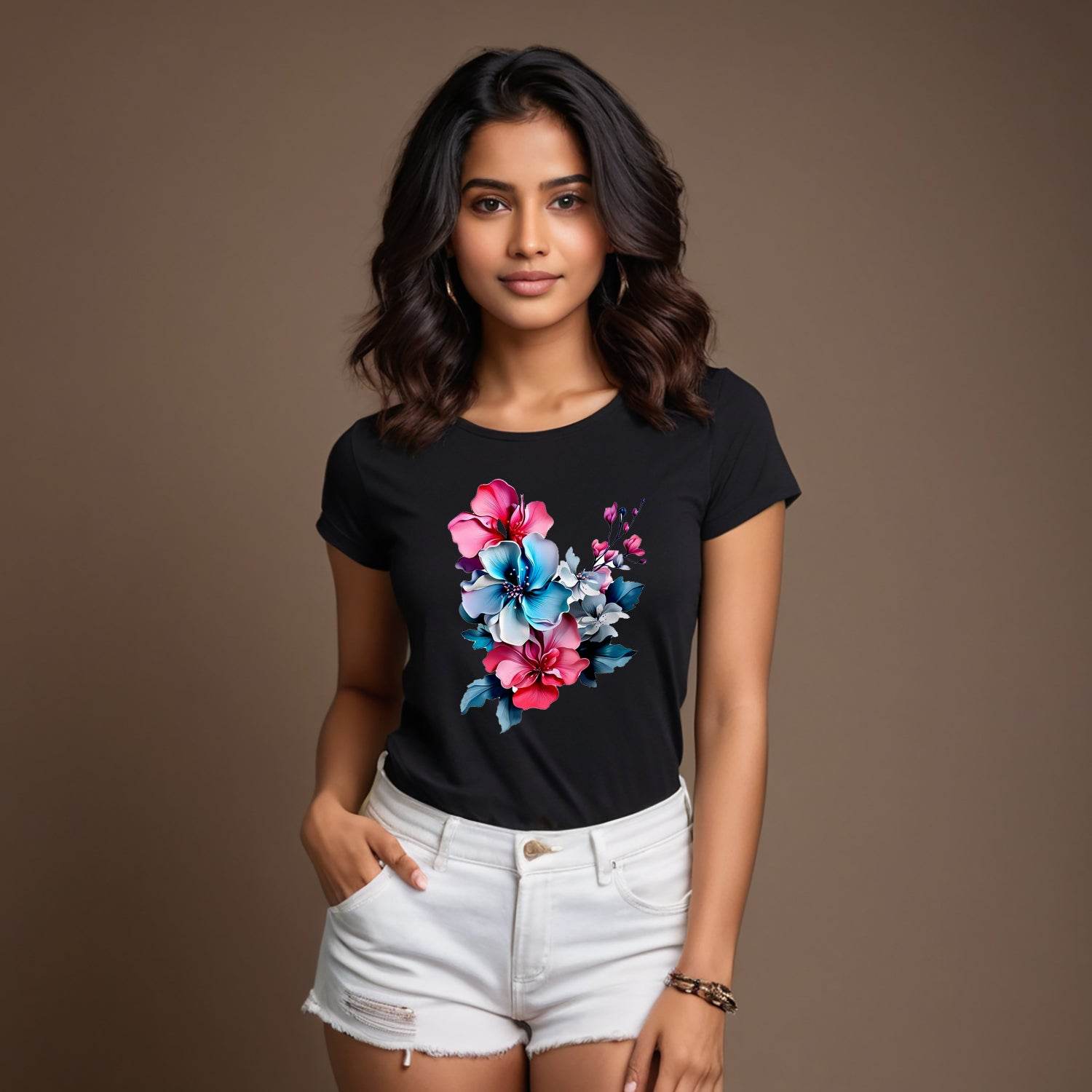 Pink Fantasy Flowers - Unisex Round Neck Regular Fit 100% Combed Cotton Half Sleeve T-Shirt - Mojilo Mart