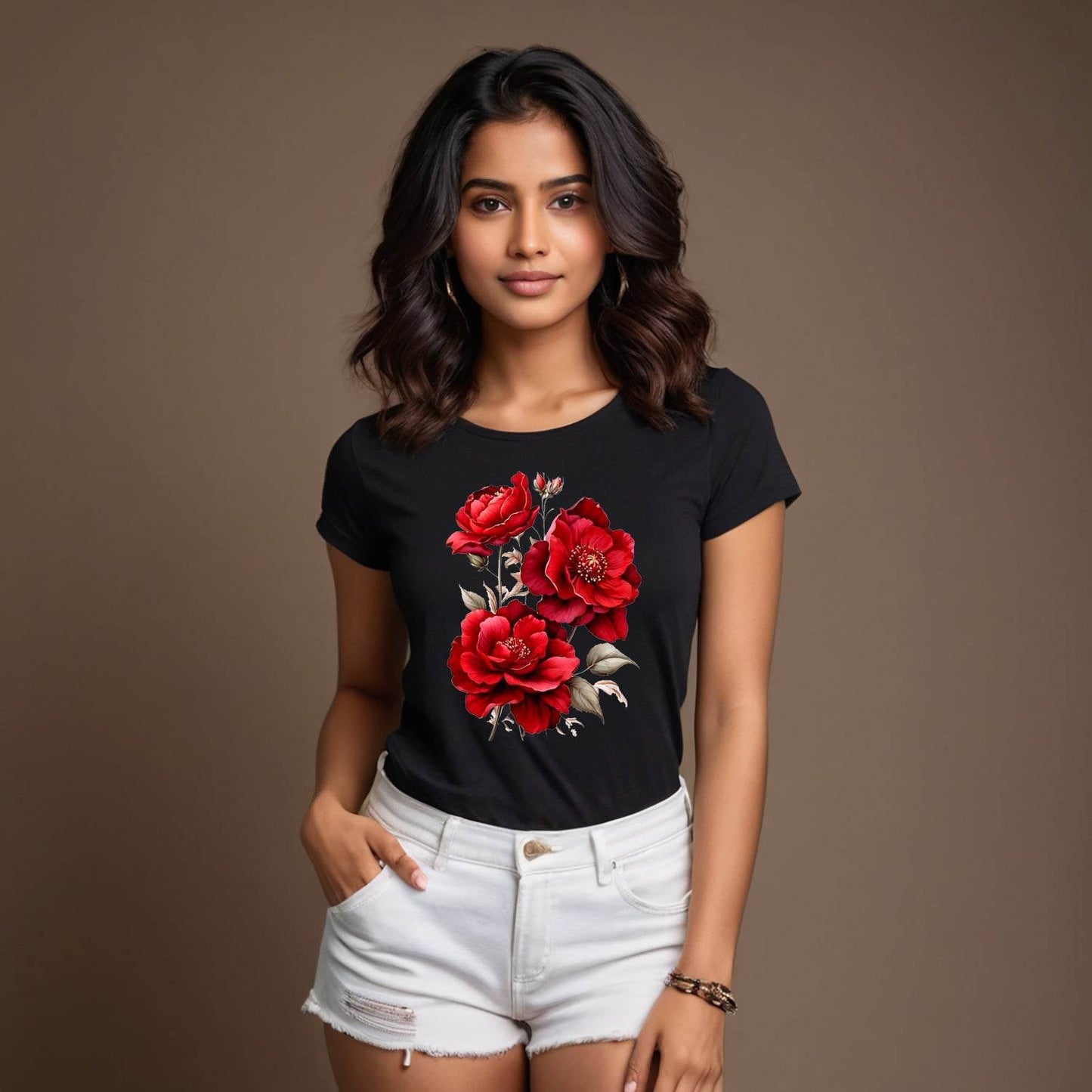 Bold Red Rose Design - Unisex Round Neck Regular Fit 100% Combed Cotton Half Sleeve T-Shirt - Mojilo Mart