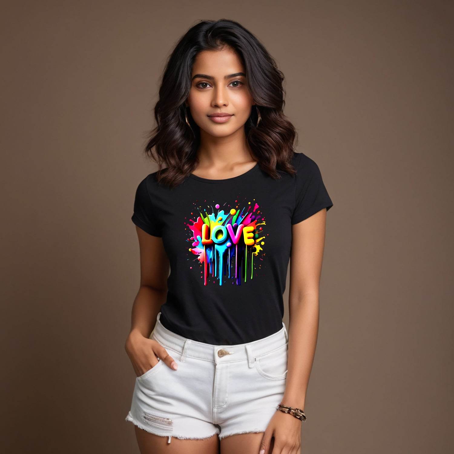 Colorful Love Word Art with Hearts - Unisex Round Neck Regular Fit 100% Combed Cotton Half Sleeve T-Shirt - Mojilo Mart