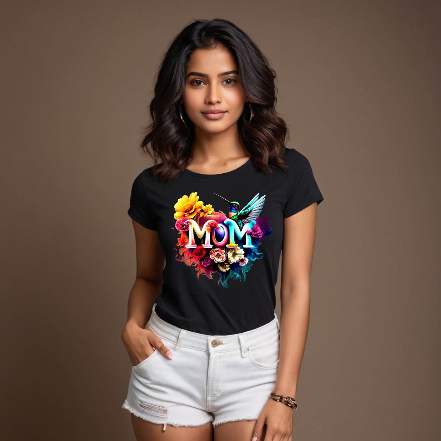 Creative Neon Letter MOM - Unisex Round Neck Regular Fit 100% Combed Cotton Half Sleeve T-Shirt - Mojilo Mart