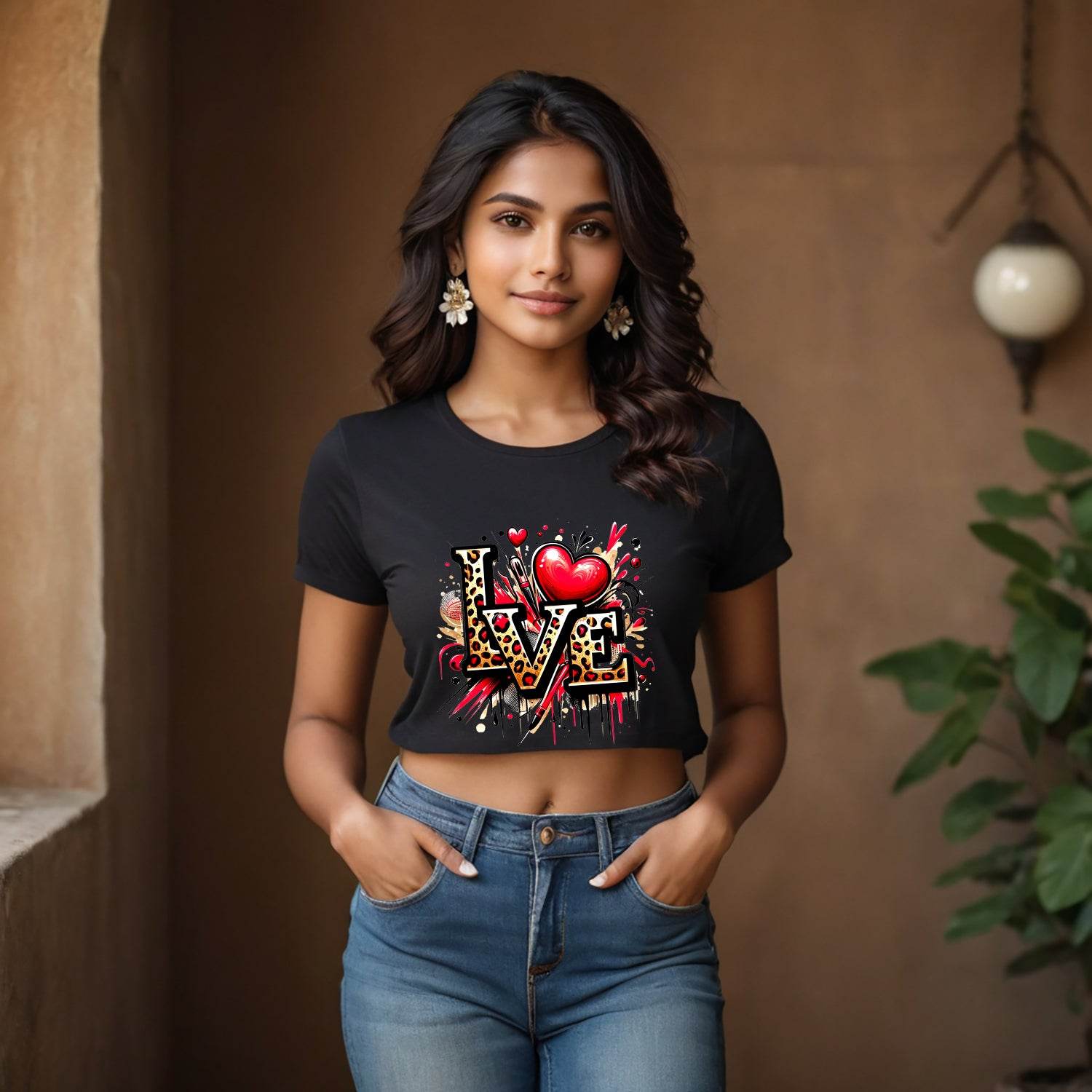 Love Leopard DESIGNE - Unisex Round Neck Regular Fit 100% Combed Cotton Half Sleeve T-Shirt - Mojilo Mart