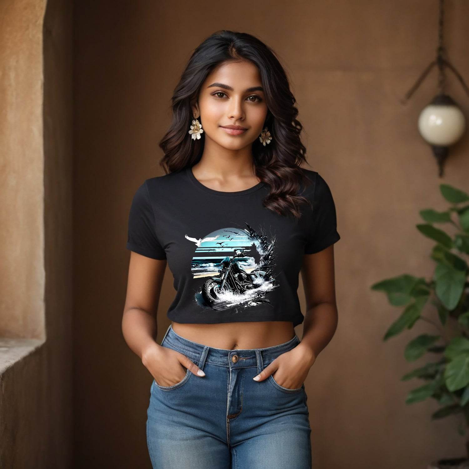Print Beach Bike - Unisex Round Neck Regular Fit 100% Combed Cotton Half Sleeve T-Shirt - Mojilo Mart
