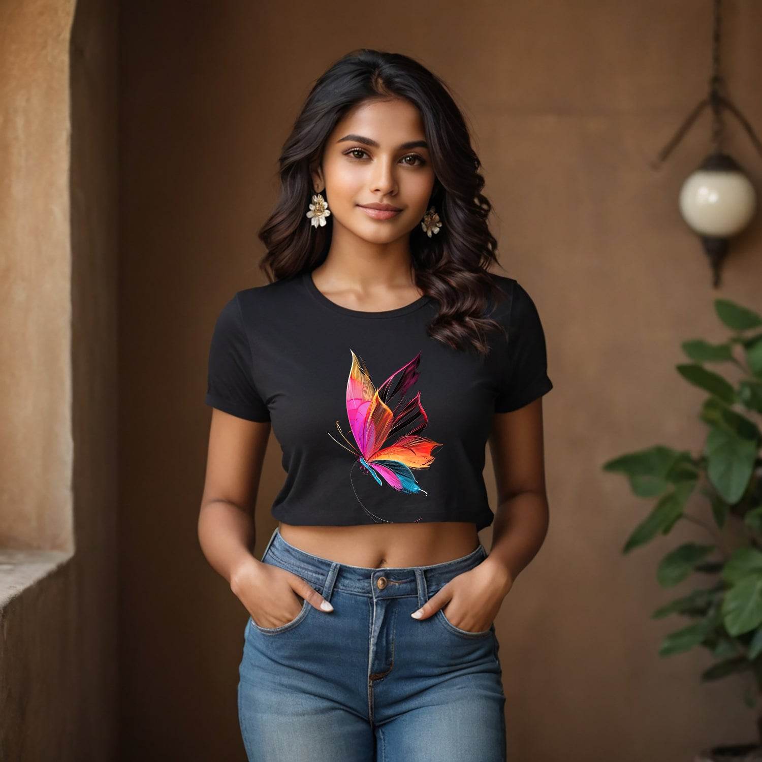 Butterfly Print - Unisex Round Neck Regular Fit 100% Combed Cotton Half Sleeve T-Shirt - Mojilo Mart