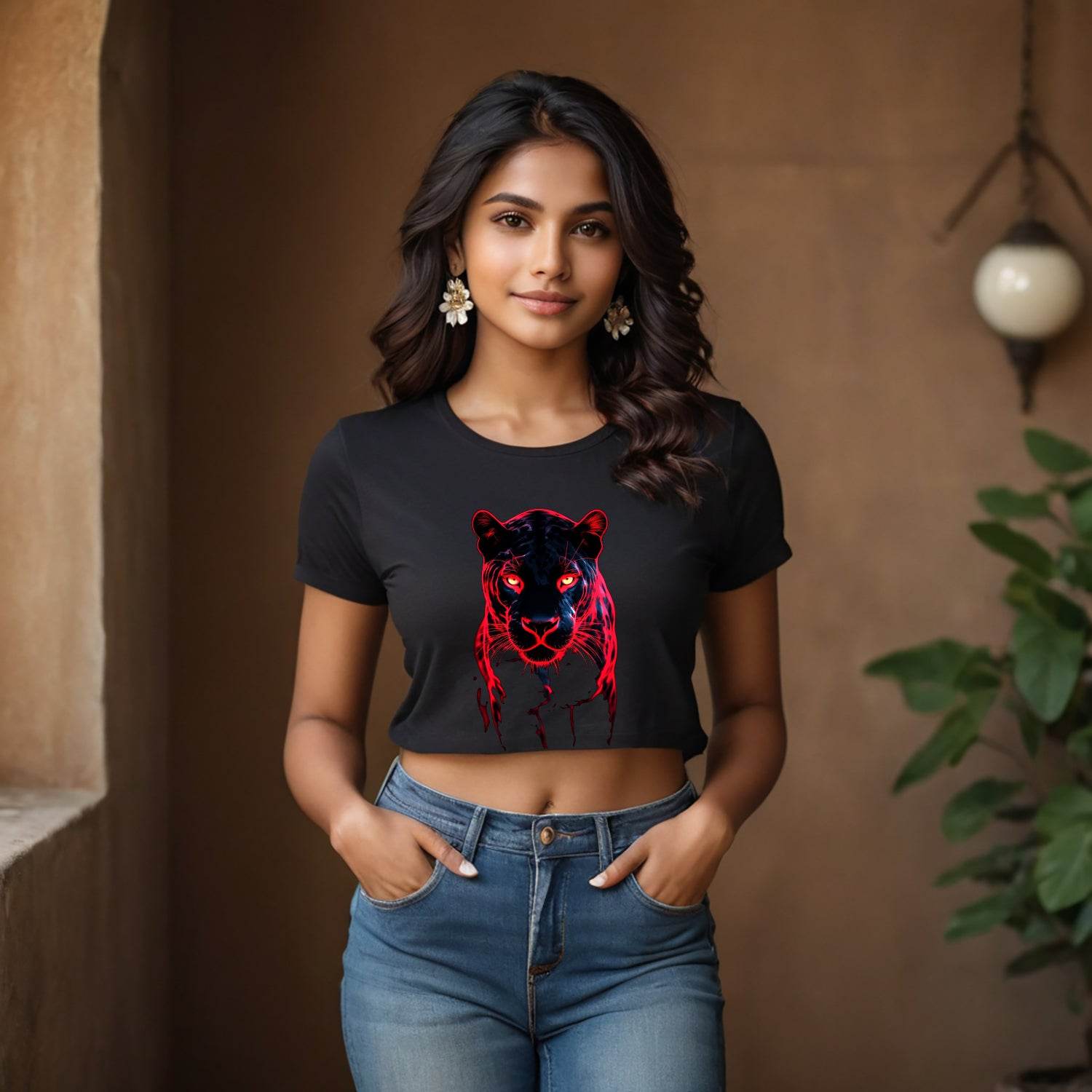A black tiger with red eyes - Unisex Round Neck Regular Fit 100% Combed Cotton Half Sleeve T-Shirt - Mojilo Mart
