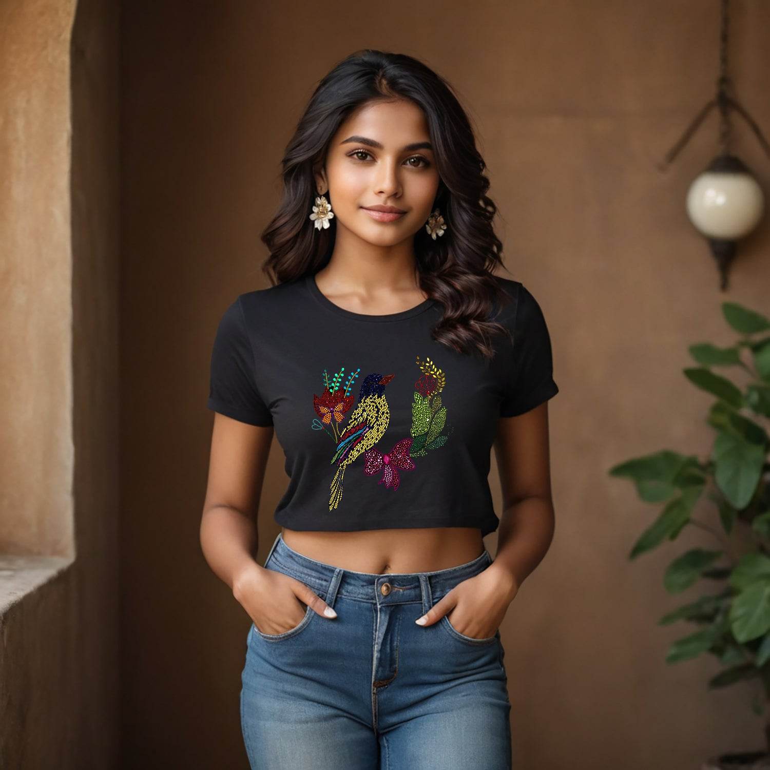 Beautiful Flowers SPARROW - Unisex Round Neck Regular Fit 100% Combed Cotton Half Sleeve T-Shirt - Mojilo Mart