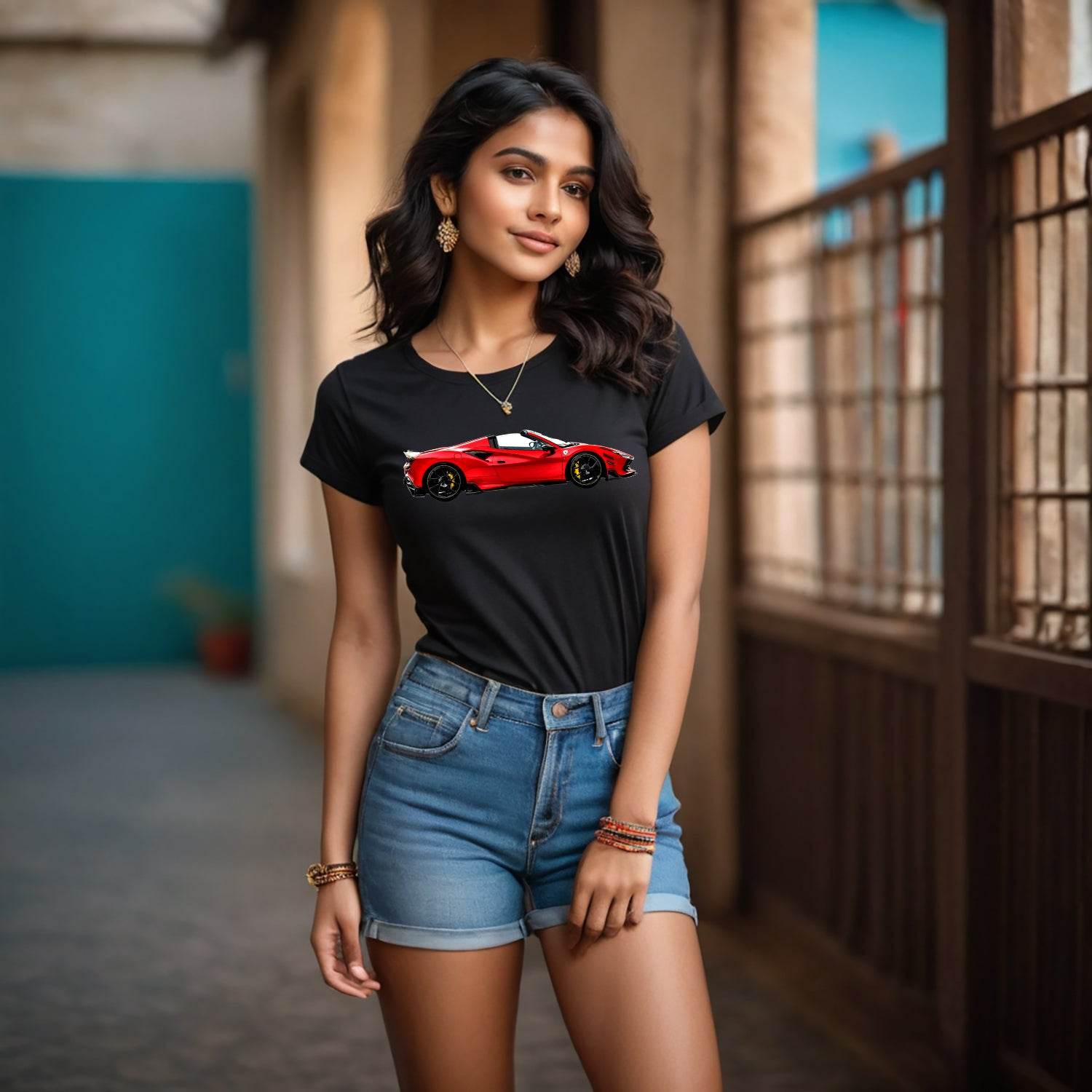 Supercar Vehicle Ferrari F8 Spider - Unisex Round Neck Regular Fit 100% Combed Cotton Half Sleeve T-Shirt - Mojilo Mart