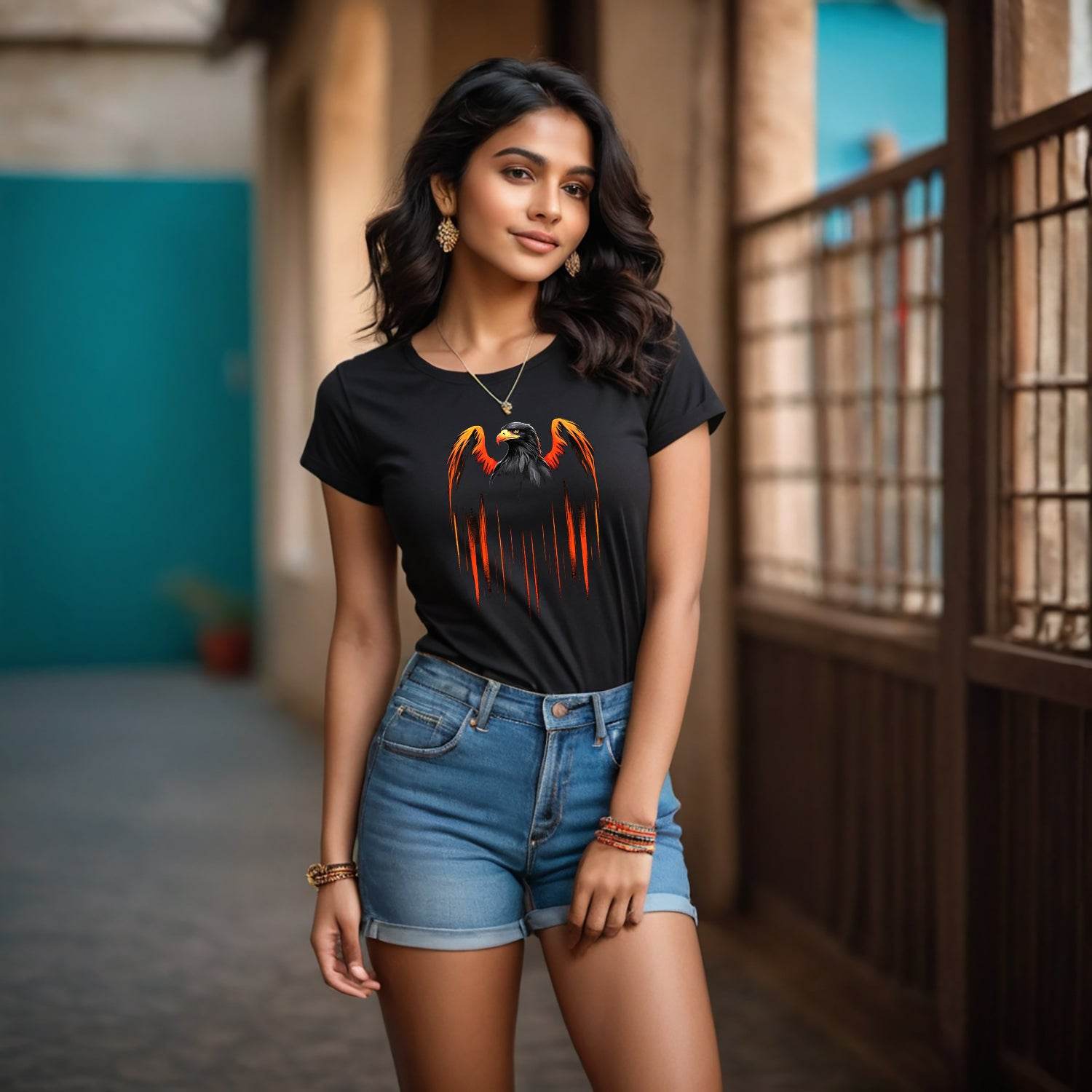 A Eagle bird with orange and black feathers - Unisex Round Neck Regular Fit 100% Combed Cotton Half Sleeve T-Shirt - Mojilo Mart