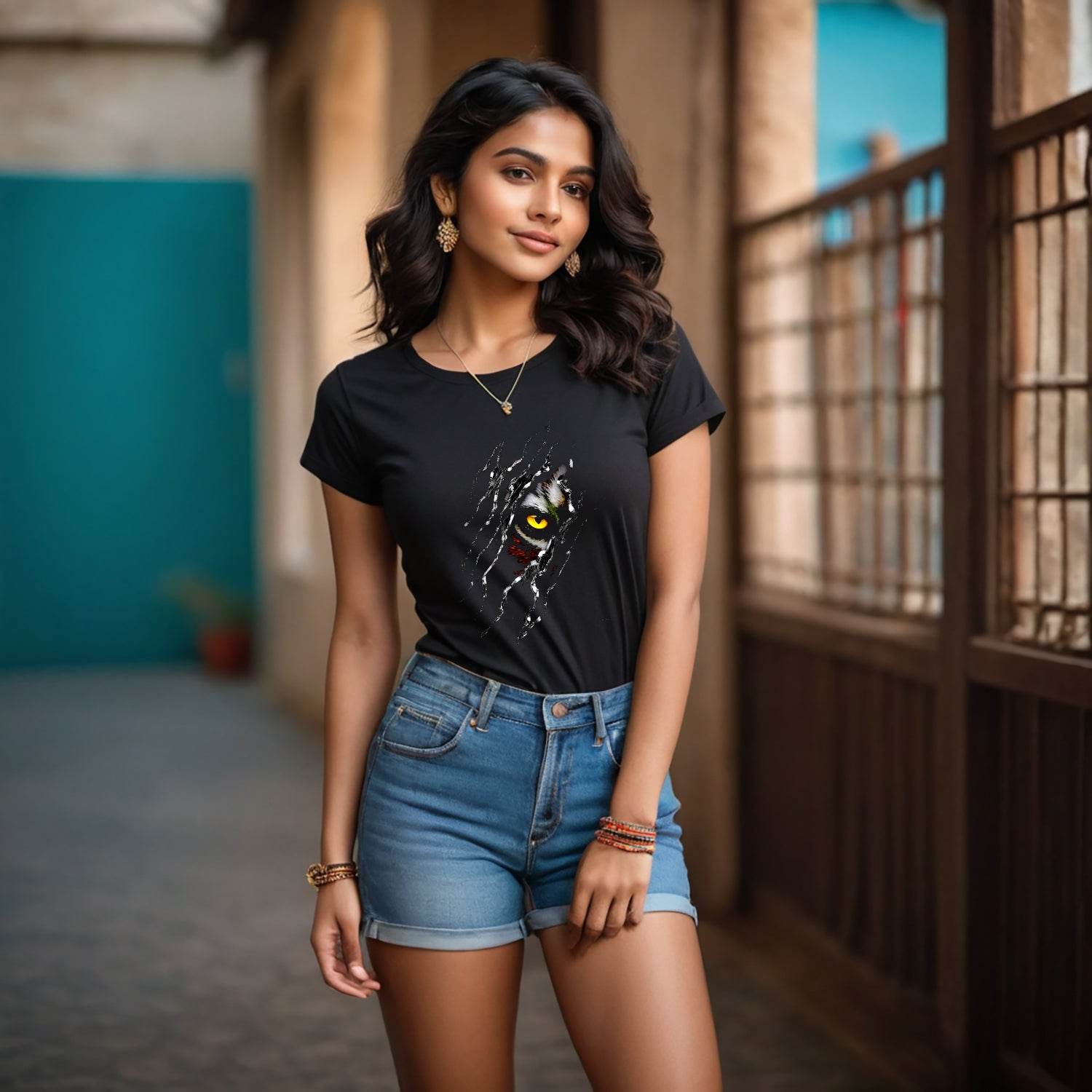 Mystical Tiger Eye - Unisex Round Neck Regular Fit 100% Combed Cotton Half Sleeve T-Shirt - Mojilo Mart