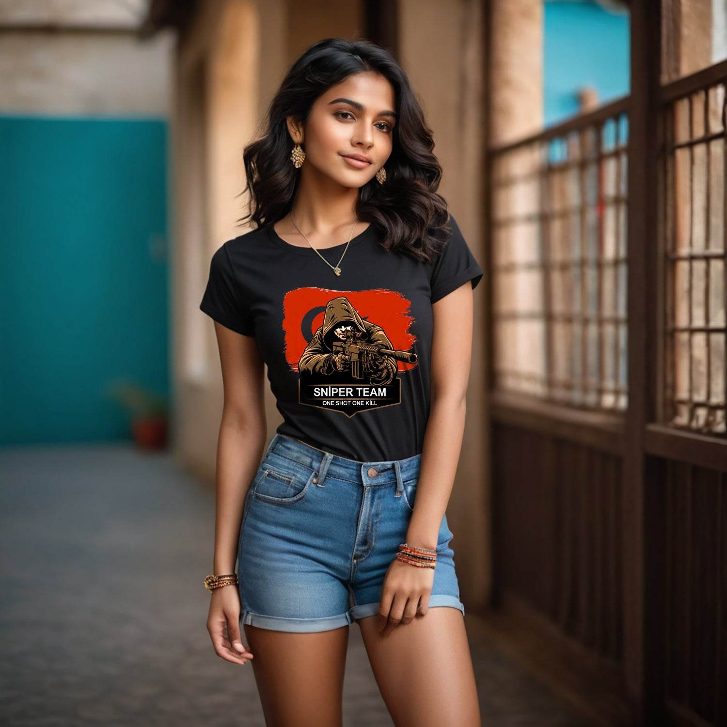 SNIPER TEAM ONE SHOT ONE K?LL - Unisex Round Neck Regular Fit 100% Combed Cotton Half Sleeve T-Shirt - Mojilo Mart