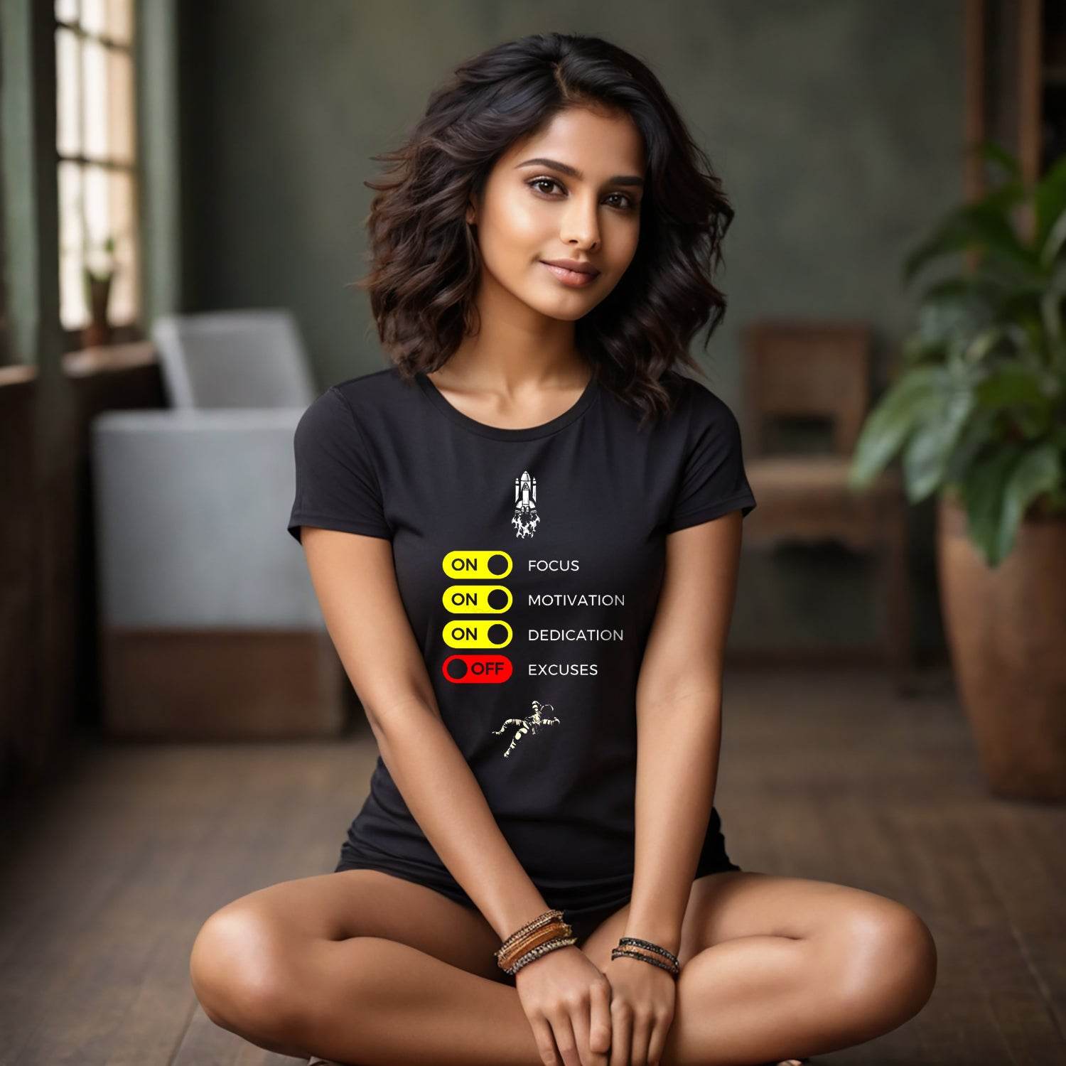 ON FOCUS ON MOTIVATION ON DEDICATION OFF EXCUSES - Unisex Round Neck Regular Fit 100% Combed Cotton Half Sleeve T-Shirt - Mojilo Mart