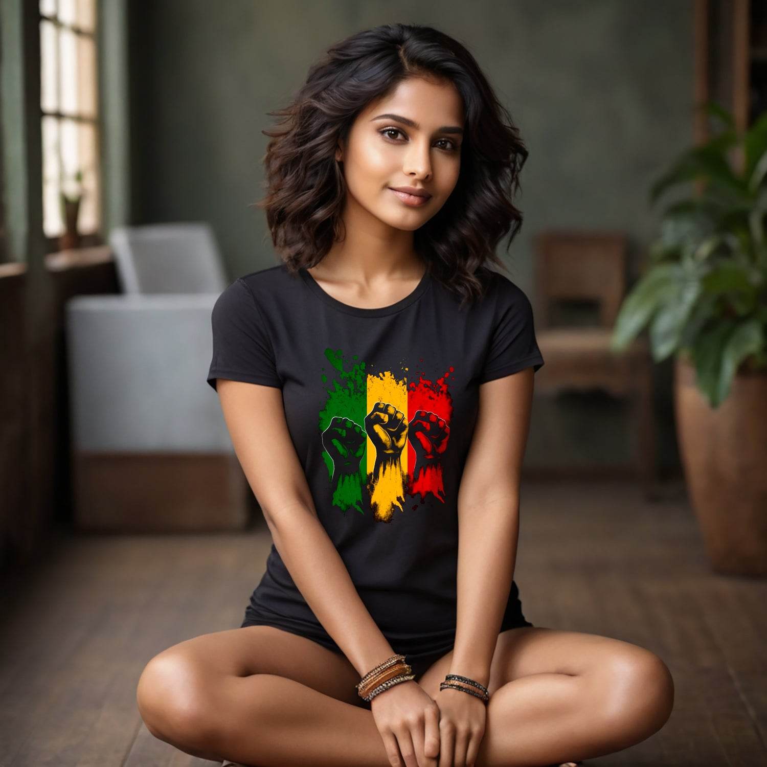 Five fists PanAfrican flag - Unisex Round Neck Regular Fit 100% Combed Cotton Half Sleeve T-Shirt - Mojilo Mart