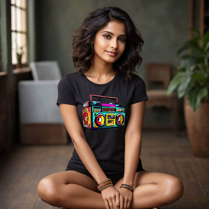 Boombox Colorful stereo recorder - Unisex Round Neck Regular Fit 100% Combed Cotton Half Sleeve T-Shirt - Mojilo Mart