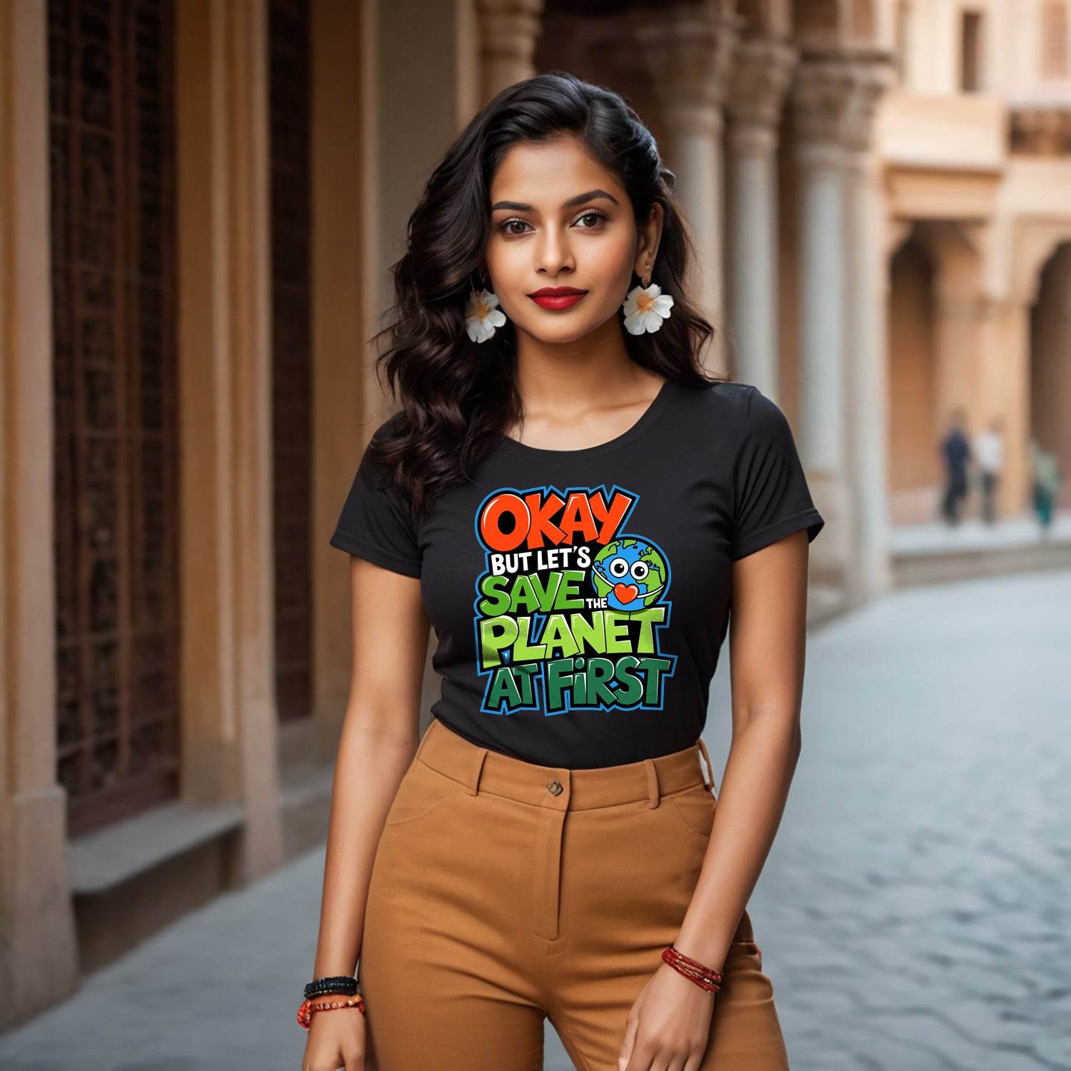 Okay But Let's Save Planet At First - Unisex Round Neck Regular Fit 100% Combed Cotton Half Sleeve T-Shirt - Mojilo Mart