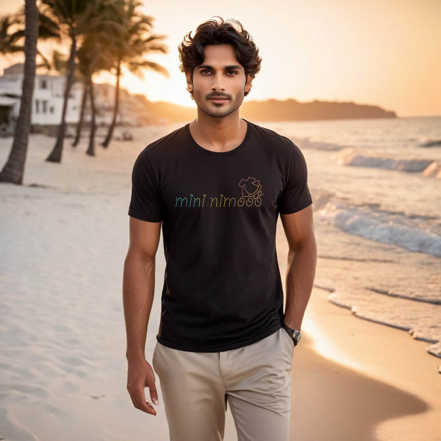 MULTI SPANGLE MINI NIBOOO - Unisex Round Neck Regular Fit 100% Combed Cotton Half Sleeve T-Shirt - Mojilo Mart
