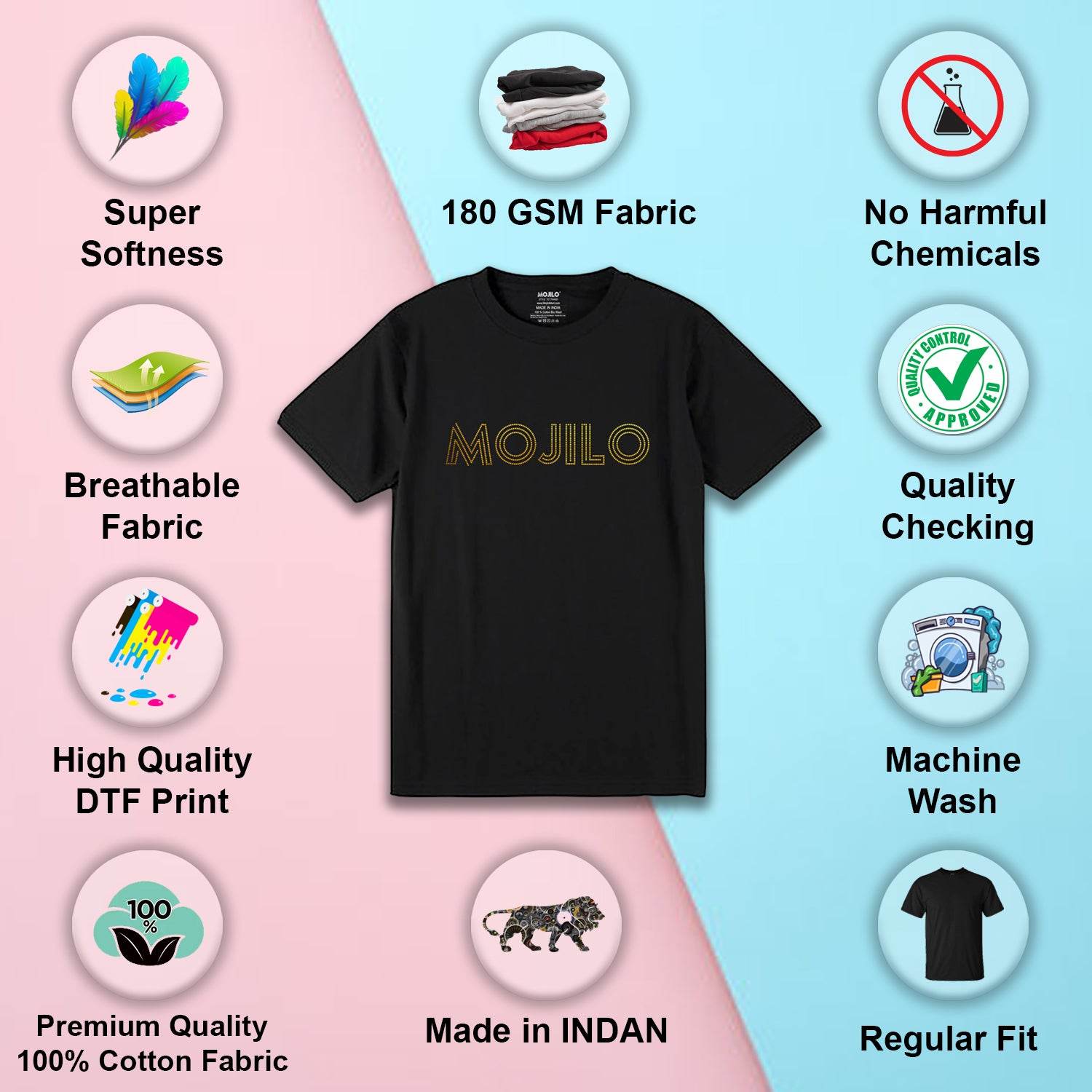 Radha Gujarati - Unisex Round Neck Regular Fit 100% Combed Cotton Half Sleeve T-Shirt - Mojilo Mart