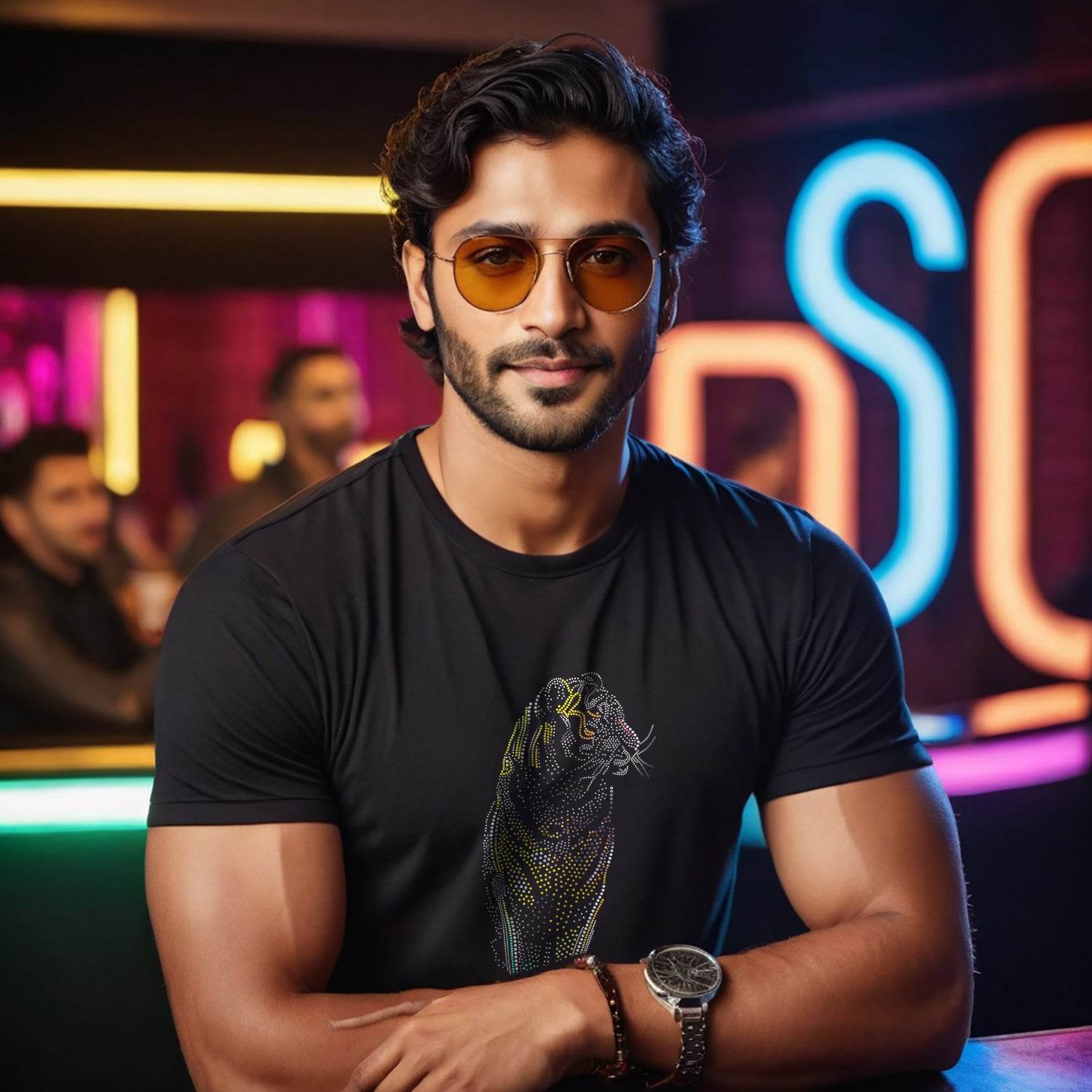 SILVER & GOLD SPANGLE ROYAL Bengal Tiger - Unisex Round Neck Regular Fit 100% Combed Cotton Half Sleeve T-Shirt - Mojilo Mart