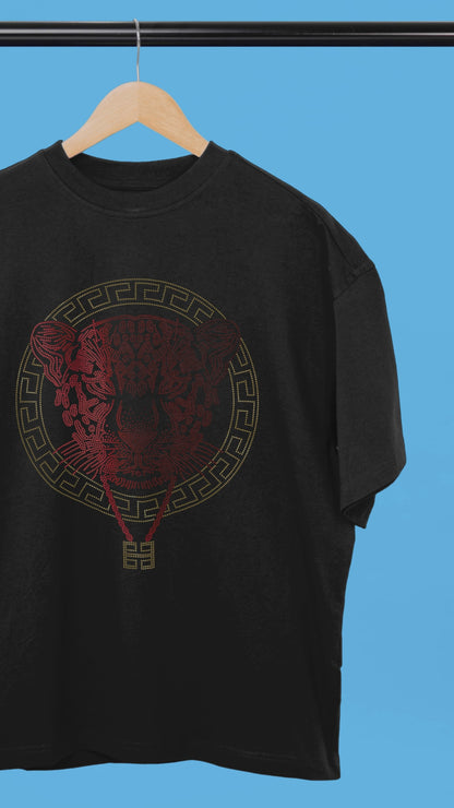 RED & GOLD SPANGLE TIGERLOCK - Unisex Round Neck Regular Fit 100% Combed Cotton Half Sleeve T-Shirt