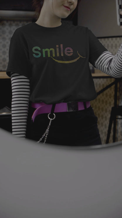 RAINBOW SPANGLE SMILE - Unisex Round Neck Regular Fit 100% Combed Cotton Half Sleeve T-Shirt