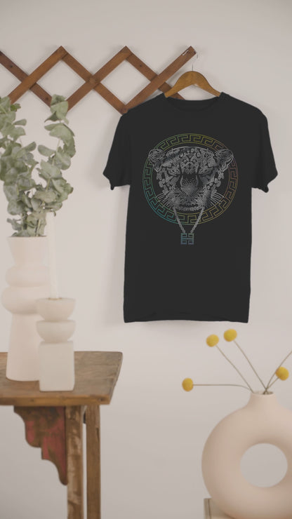 SILVER & RAINBOW SPANGLE TIGERLOCK - Unisex Round Neck Regular Fit 100% Combed Cotton Half Sleeve T-Shirt