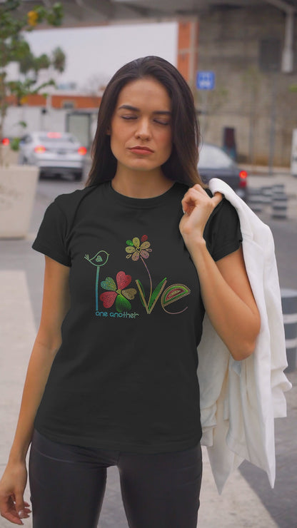 RAINBOW-GREEN & RED SPANGLE LOVE one another - Unisex Round Neck Regular Fit 100% Combed Cotton Half Sleeve T-Shirt