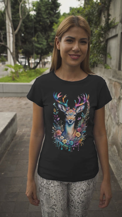 Magic Deer Antlers Forest Psychedelic deer Art - Unisex Round Neck Regular Fit 100% Combed Cotton Half Sleeve T-Shirt
