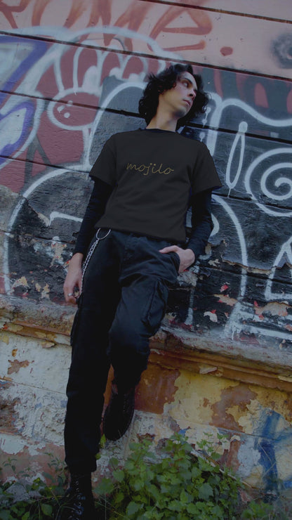 MOJILO SPANGLE UNIQE  GOLD  WRITING - Unisex Round Neck Regular Fit 100% Combed Cotton Half Sleeve T-Shirt