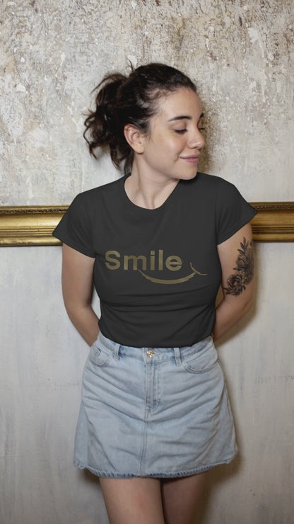 GOLD SPANGLE SMILE - Unisex Round Neck Regular Fit 100% Combed Cotton Half Sleeve T-Shirt