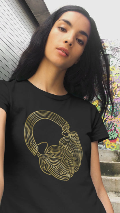 SPANGLE GOLD HEADPHONE - Unisex Round Neck Regular Fit 100% Combed Cotton Half Sleeve T-Shirt