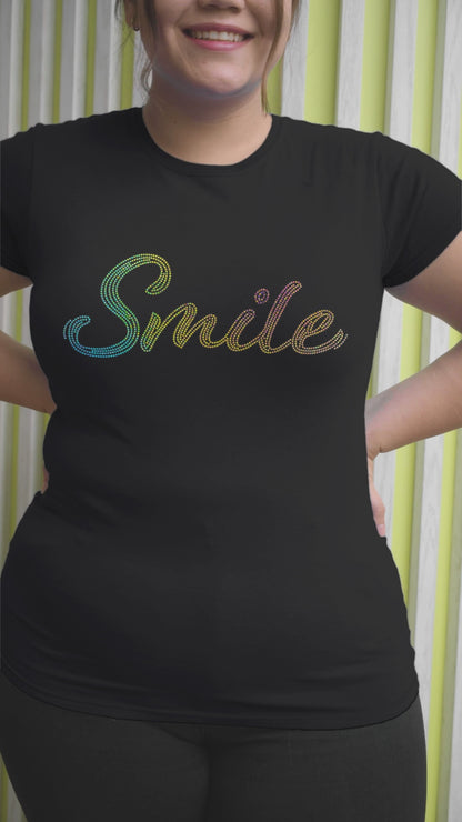 RAINBOW SPANGLE SMILE - Unisex Round Neck Regular Fit 100% Combed Cotton Half Sleeve T-Shirt