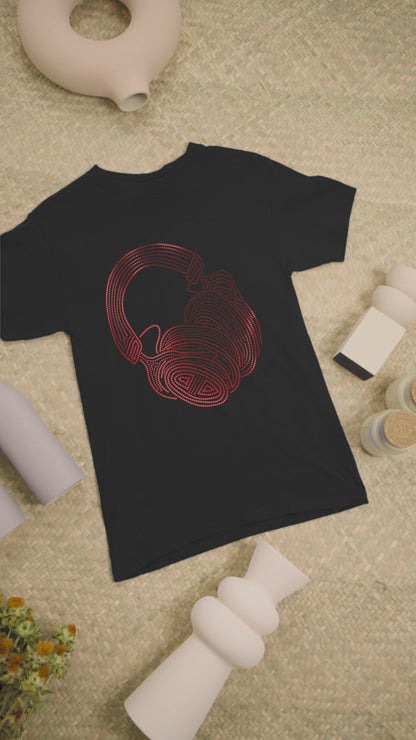 SPANGLE RED HEADPHONE - Unisex Round Neck Regular Fit 100% Combed Cotton Half Sleeve T-Shirt