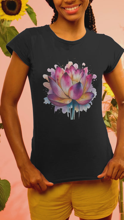 Lotus Flower Yoga Metaphysical - Unisex Round Neck Regular Fit 100% Combed Cotton Half Sleeve T-Shirt