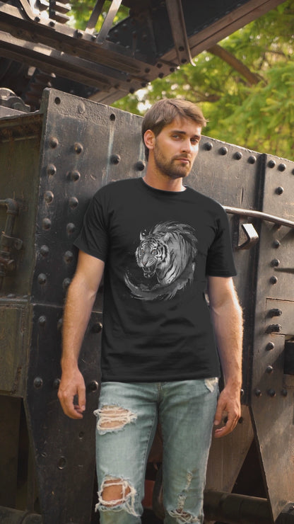White Tiger Faded Portrait Tee - Unisex Round Neck Regular Fit 100% Combed Cotton Half Sleeve T-Shirt