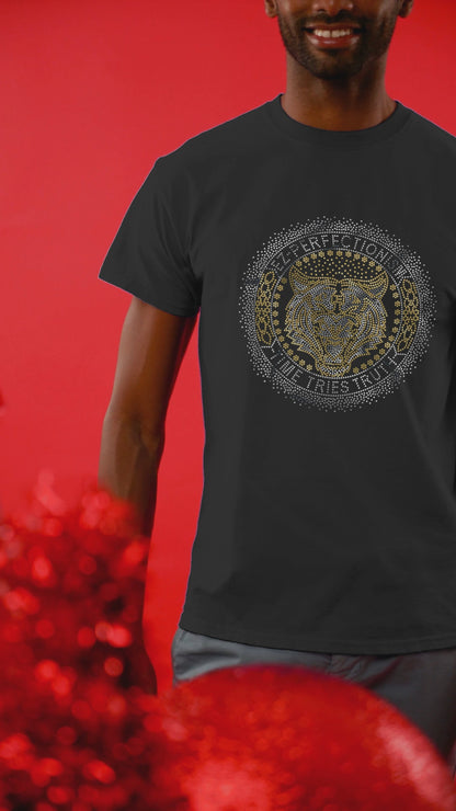 SILVER & GOLD SPANGLE TIGER EZ-PERFECTIONISM -TIME TRIES TRUTH - Unisex Round Neck Regular Fit 100% Combed Cotton Half Sleeve T-Shirt