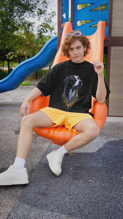 Proud Bernese Mountain Dog Head as Portrait Drawing Style - Unisex Round Neck Regular Fit 100% Combed Cotton Half Sleeve T-Shirt